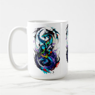 Caneca De Café Colorful abstract Dragon design like a water color