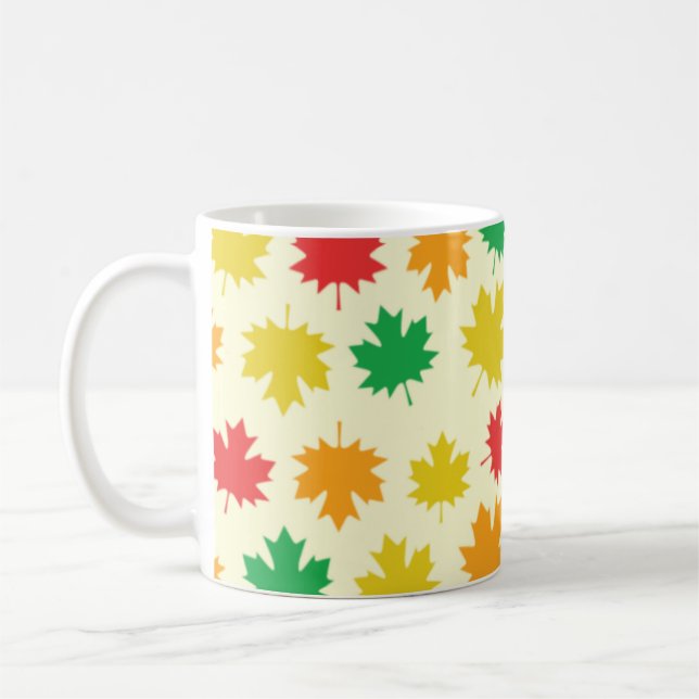 Caneca De Café Colorful Autumnal Leafs - Nature Pattern (Esquerda)