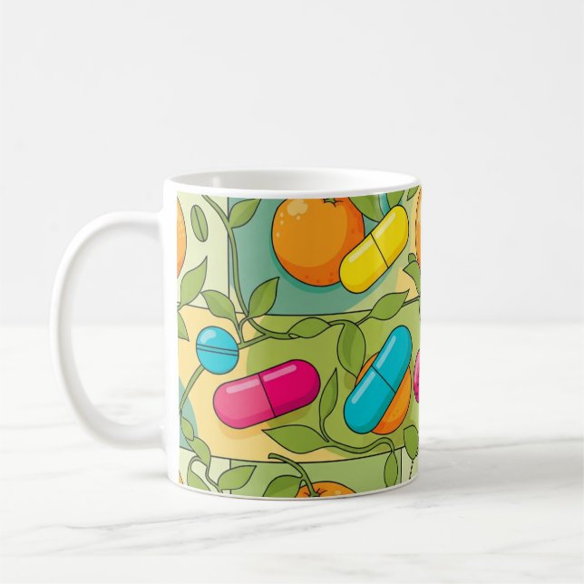Caneca De Café Colorful Citrus & Vitamin Pill Pattern (Esquerda)