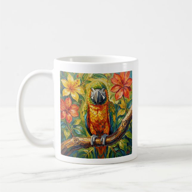 Caneca De Café Colorful Parrot and Tropical Flower Personalized (Esquerda)