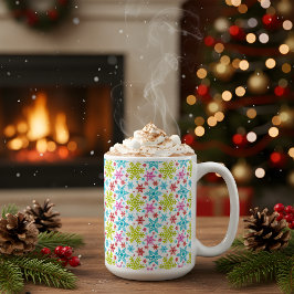 Caneca De Café Colorful Retro Snowflakes Christmas