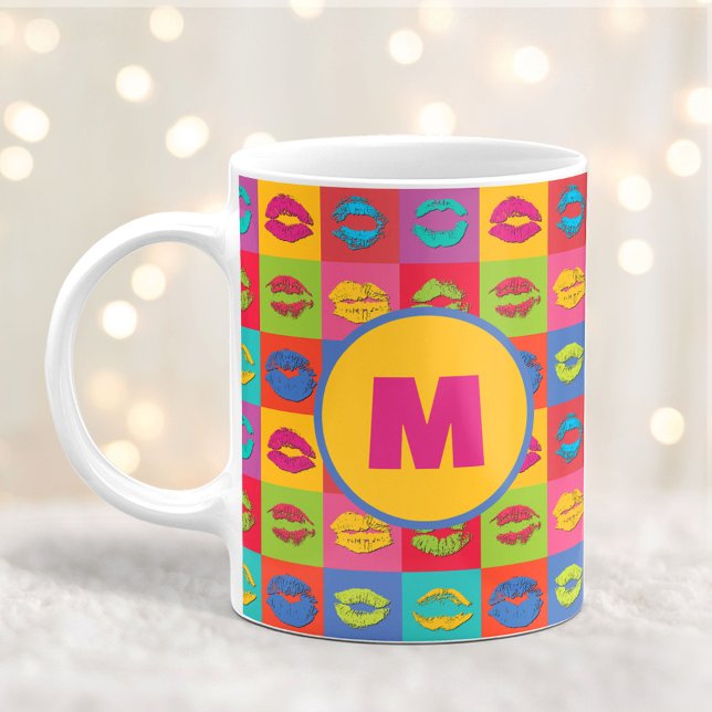 Caneca De Café Colorful XOXO Kissing Lips Personalized (Criador carregado)
