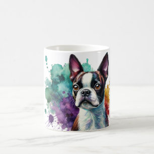 Caneca De Café Colorida Boston Terrier Watercolor Art Mug