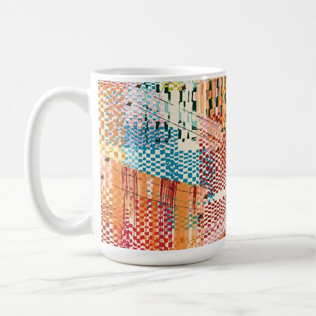 Caneca de Café Colorida Colagem de Jornal Abstrata (Esquerda)
