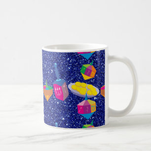 Caneca De Café Colorida Dreidels Blue Faux Glitter