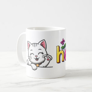 Caneca de Café Colorida e Retro com Gato Fofo Acen