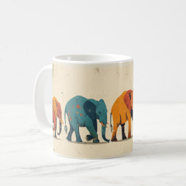 Caneca De Café Colorida Elephant Vintage