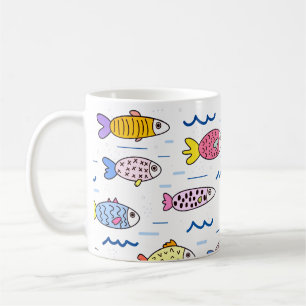 Caneca De Café Colorida Escola de Peixes
