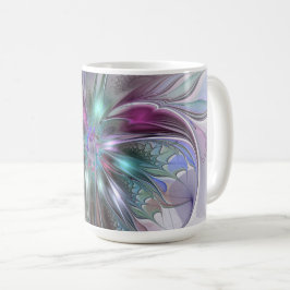Caneca De Café Colorida Fantasy Abstrato Moderna Flor Fractal