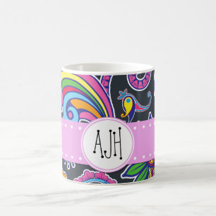 Caneca De Café Colorida Paisley, Paisley Pattern, Boteh, Monogram