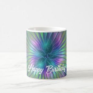 Caneca De Café Colorida Shiny Fantasy Flor Abstrato Arte Fractal