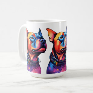 Caneca De Café Colorida Staffy Bull Terrier Cyberpunk Design,
