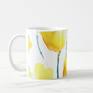 Caneca De Café Colorida Tulipas Aquarela: Ilustração Sem Costura