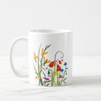 Caneca De Café Colorida Watercolor Flores Selvagens Verão