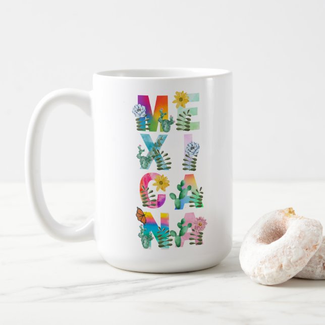 Caneca De Café Colorida Watercolor Mexicana Mulher (Com Donut)