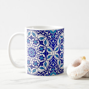Caneca De Café Colorido Azulejo Branco Azul Iznik, otomano turco