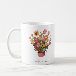 Caneca De Café Colorido buquê de flores de aniversário,