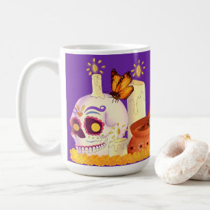Caneca De Café Colorido Crânio de Açúcar do Dia dos Mortos Mexica