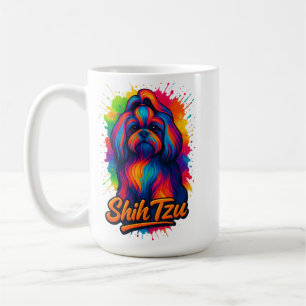 Caneca De Café Colorido Design de Pop Art Shih Tzu – Neon Vibrant