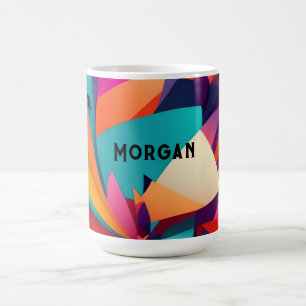 Caneca De Café Colorido Design Geométrico, Nome ou Monograma