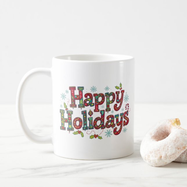 Caneca De Café Colorido Feliz Natal Moderno (Com Donut)