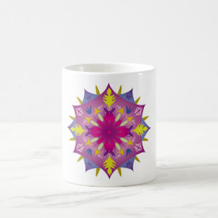 Caneca De Café Colorido, Mandala Energy Wheel Flower Harmony