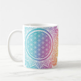 Caneca De Café Colorido mandala Flor da vida pastel
