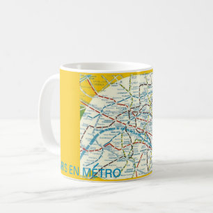 Caneca De Café Colorido Mapa das Linhas do Metro em Paris, France