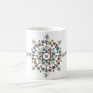 Caneca De Café Colorido Monograma de Mandala