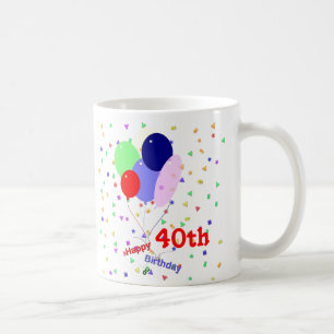 Caneca De Café Coloridos aniversário de 40 anos Balões Felizes