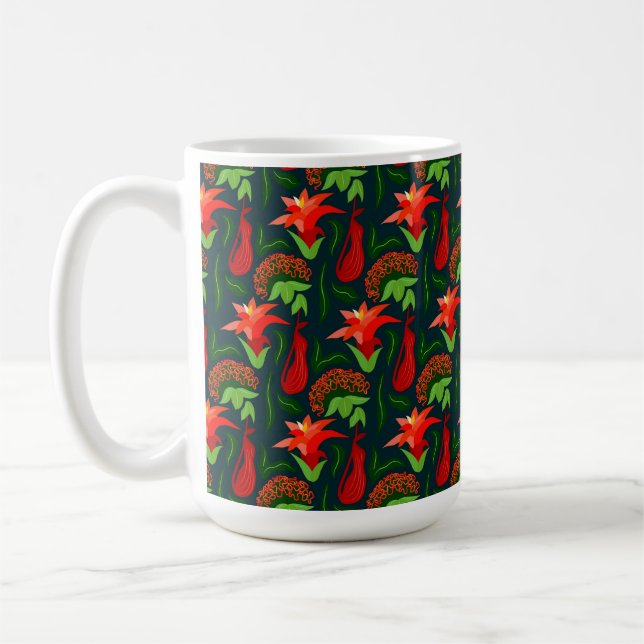 Caneca De Café Colourful Exotic Flowers Leaves Pattern-23187 (Esquerda)