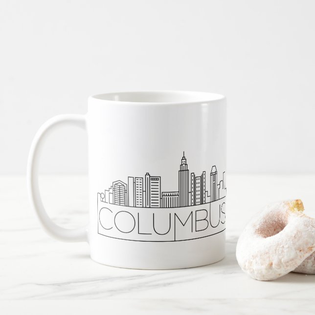 Caneca De Café Columbus, Ohio| Linha Skyline Cidade Estilizada (Com Donut)