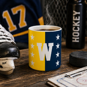 Caneca De Café Colunas Azul e Milho Monograma Amarelo
