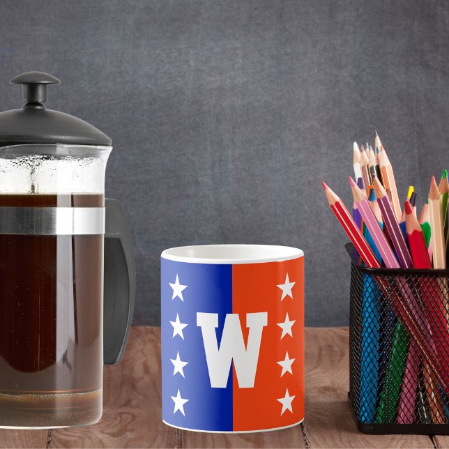 Caneca De Café Colunas da Faculdade Azul Real e Laranja (Criador carregado)