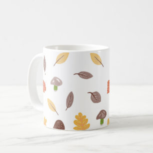 Caneca De Café Colunas de outono com Folhas e Cogumelos