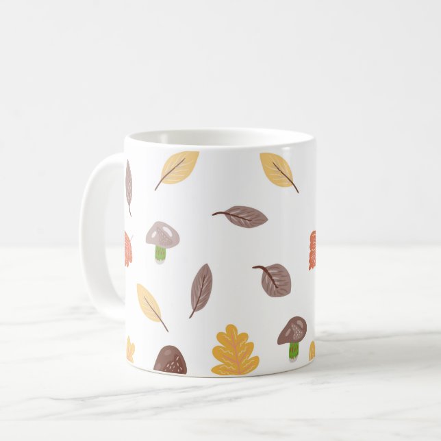 Caneca De Café Colunas de outono com Folhas e Cogumelos (Frente Esquerda)