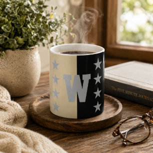 Caneca De Café Colunas em Colégio Monograma Preto e Dourado