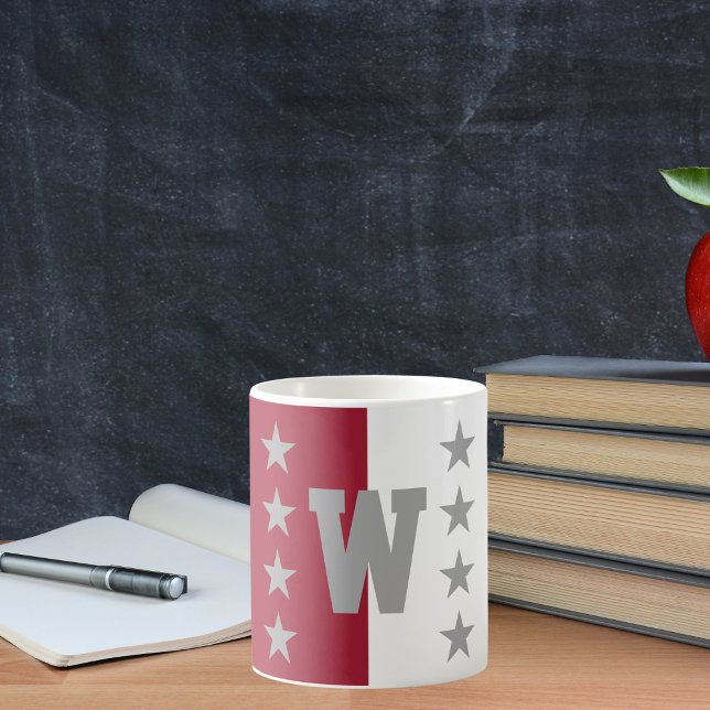 Caneca De Café Colunas Universitárias Monograma Vermelho e Branco (Criador carregado)