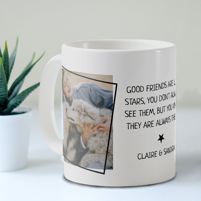 Caneca de café com 2 fotos e citação de amigos Sim (Criador carregado)
