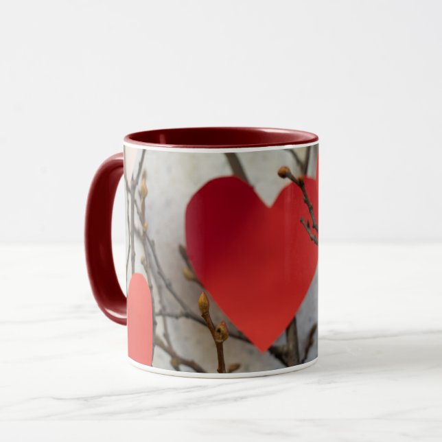 Caneca de Café com Acento de Corações Vermelhos Ro (Frente Esquerda)