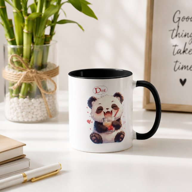 Caneca de Café com Acento de Panda Fofa Bebendo Ch (Criador carregado)