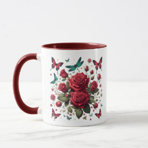 Caneca de Café com Acento Vermelho Escuro