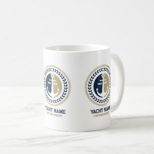 Caneca de café com âncora de barco azul e dourada