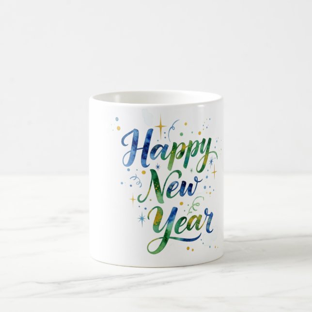 Caneca de Café com Aquarela de Ano Novo (Centro)