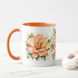 Caneca de Café com Arranjo de Flores em Aquarela L