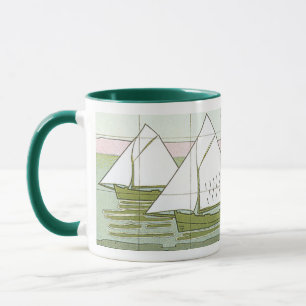 Caneca de Café com Arte de Azulejos de Velho Barco