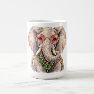Caneca de Café com Arte de Elefante em Aquarela Fo
