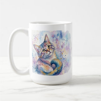 Caneca de Café com Arte de Gato em Aquarela Capric