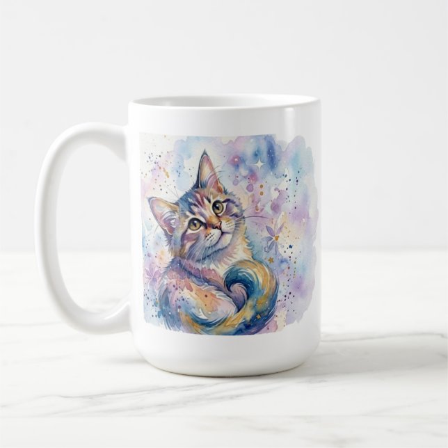 Caneca de Café com Arte de Gato em Aquarela Capric (Esquerda)