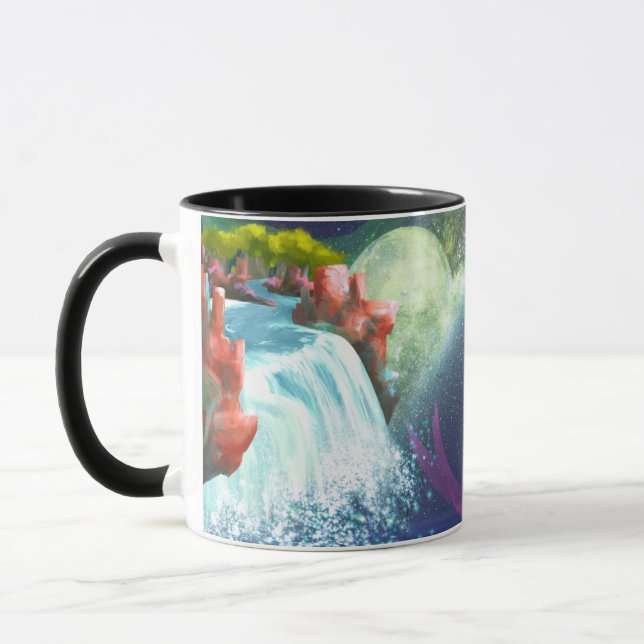 Caneca de Café com Arte de Paisagem de Cachoeira F (Esquerda)